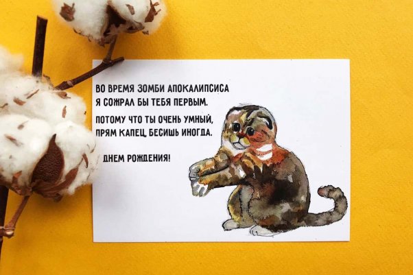 Открытка "Котик-зомби"